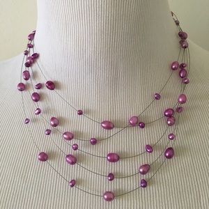 Purple 5 strand freshwater pearl necklace w/ear